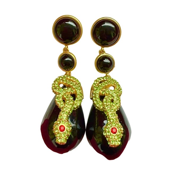 Elegant Black and Gold Snake Earrings - Picture 3 of 4